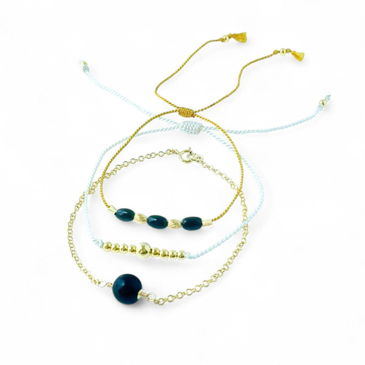 Set of 3 - Black Onyx and Gold Bracelets