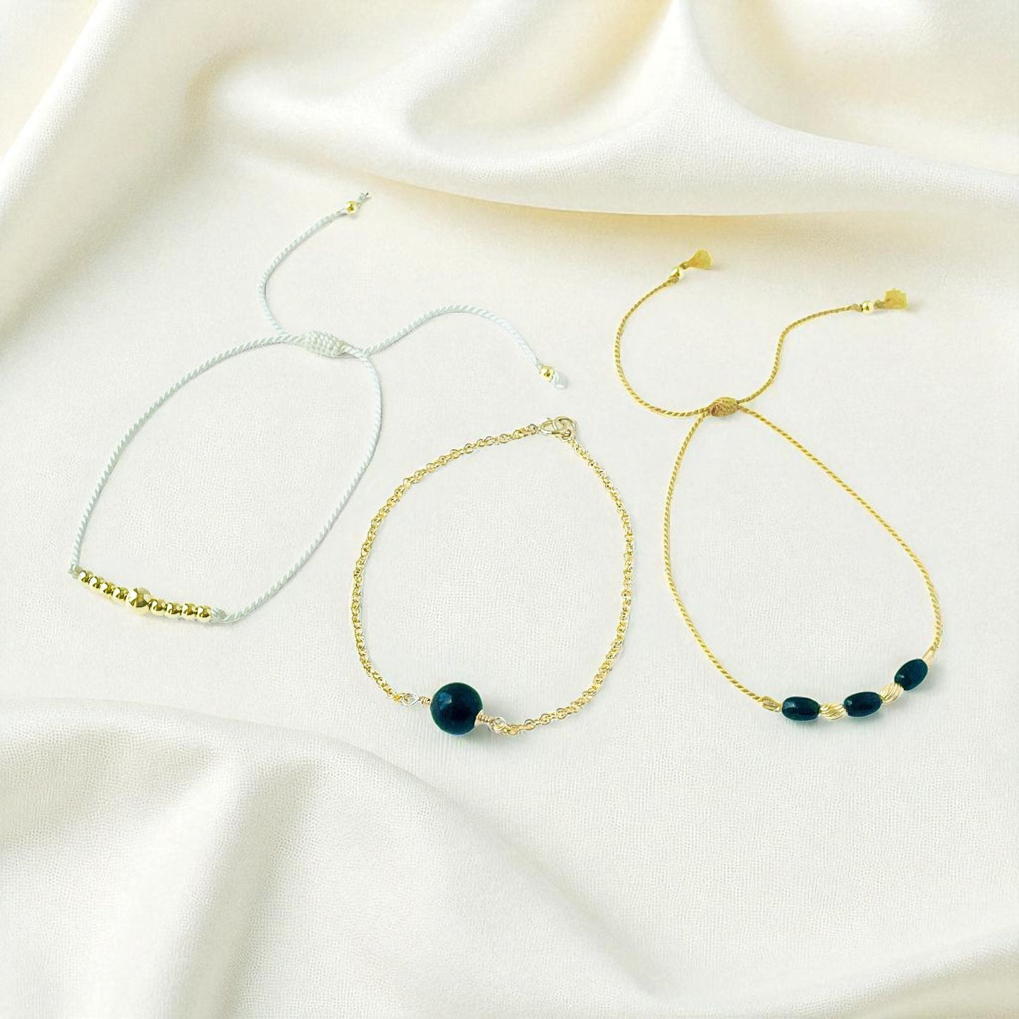 Set of 3 - Black Onyx and Gold Bracelets