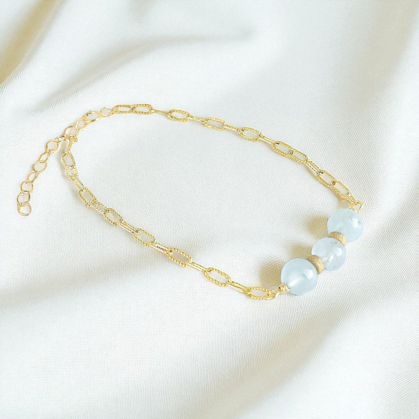 Aquamarine Beaded Gold Bracelet