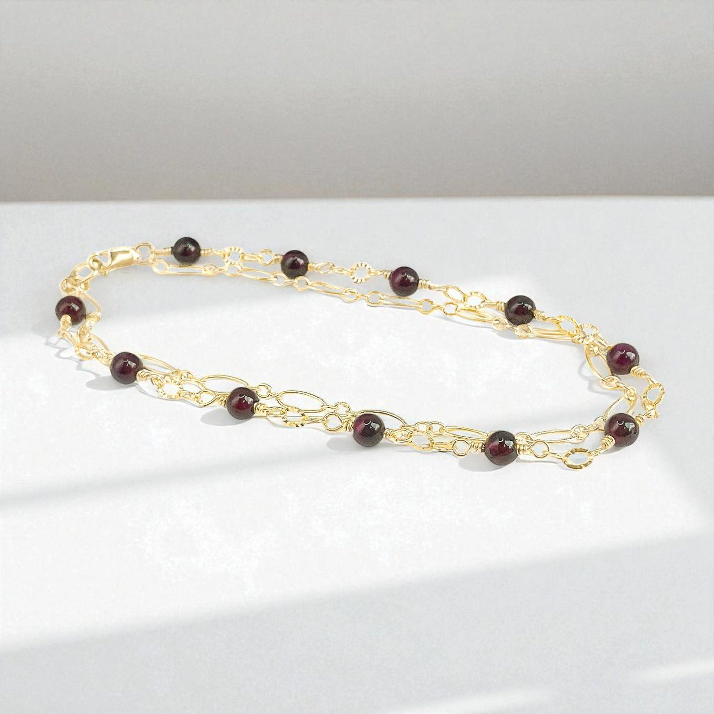 Garnet Two Strand Beaded Bracelet