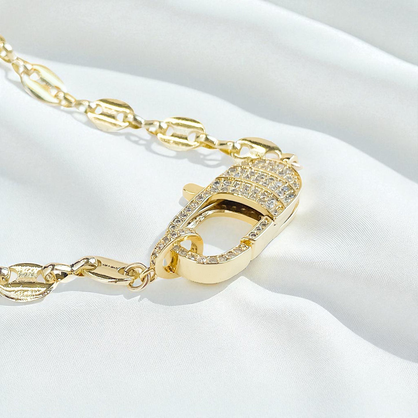 Gold Marine Link Necklace with CZ Lobster Claw Clasp