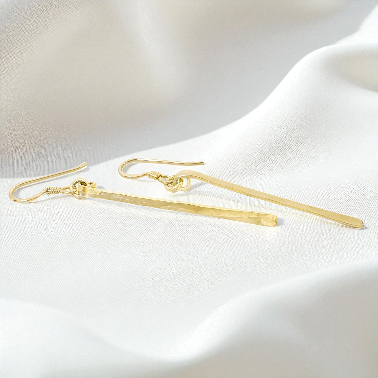 Gold Petite Hammered Bar Earrings
