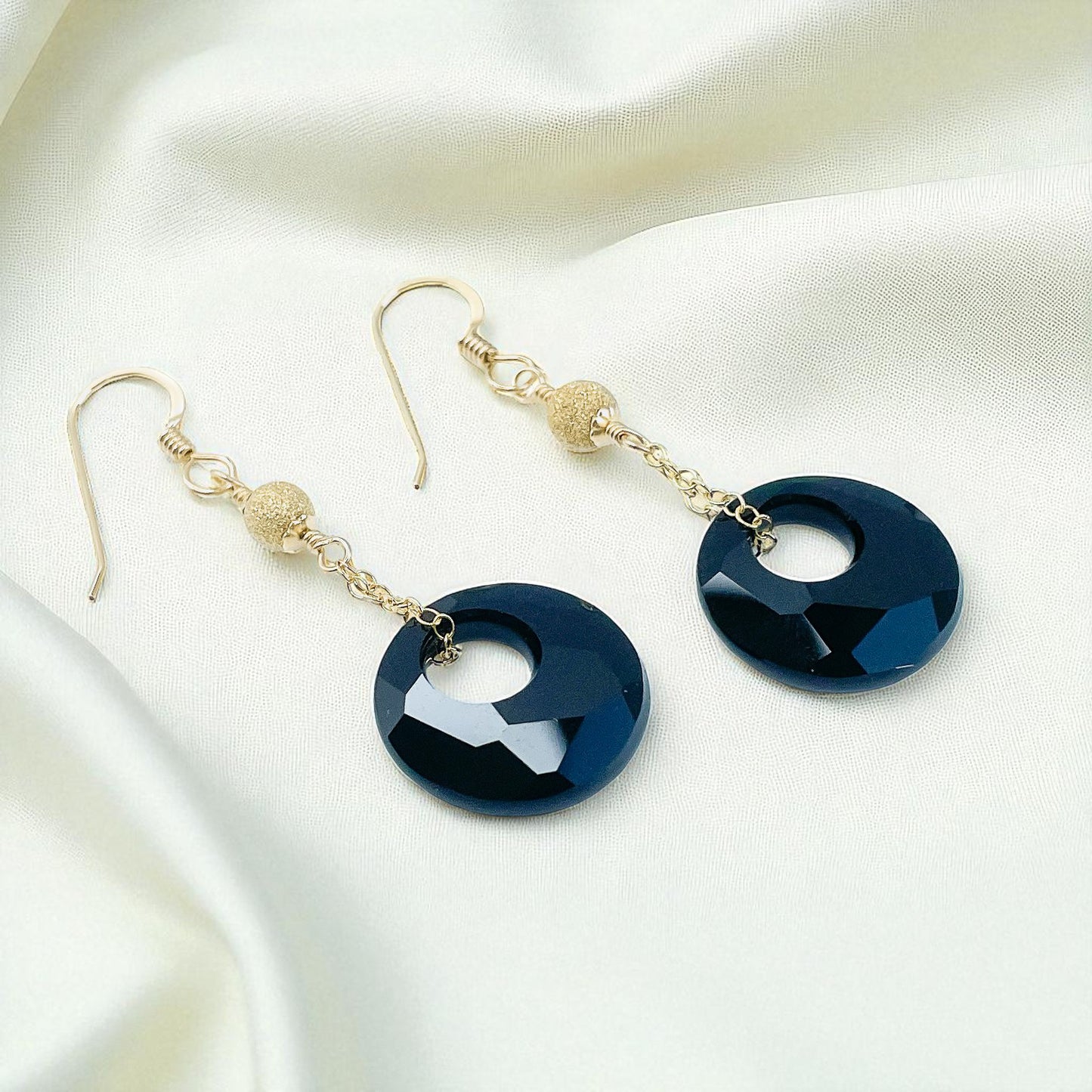 Swarovski Black and Gold Dangle Earrings
