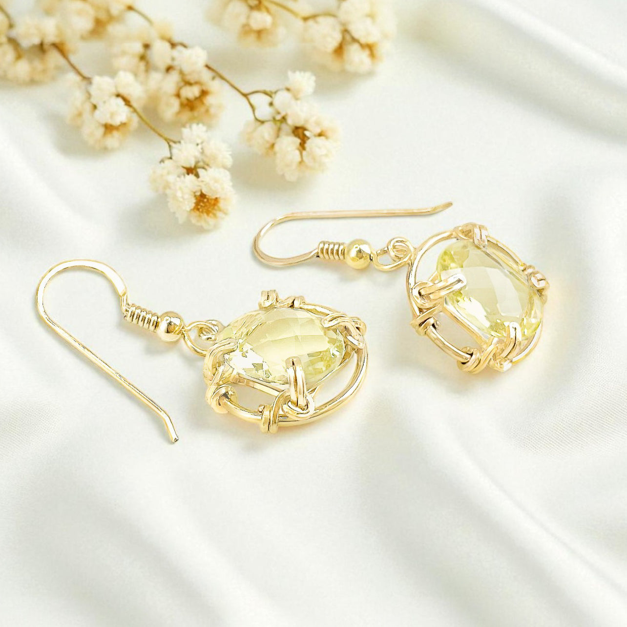Lemon Quartz Dangle Earrings