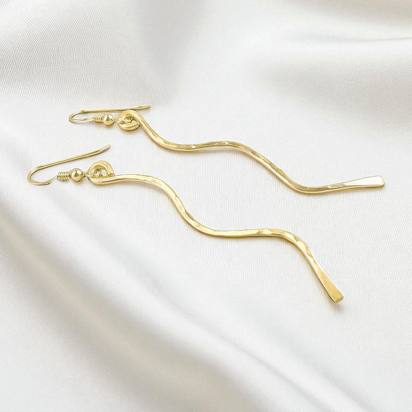 Gold Hammered Wavy Bar Earrings