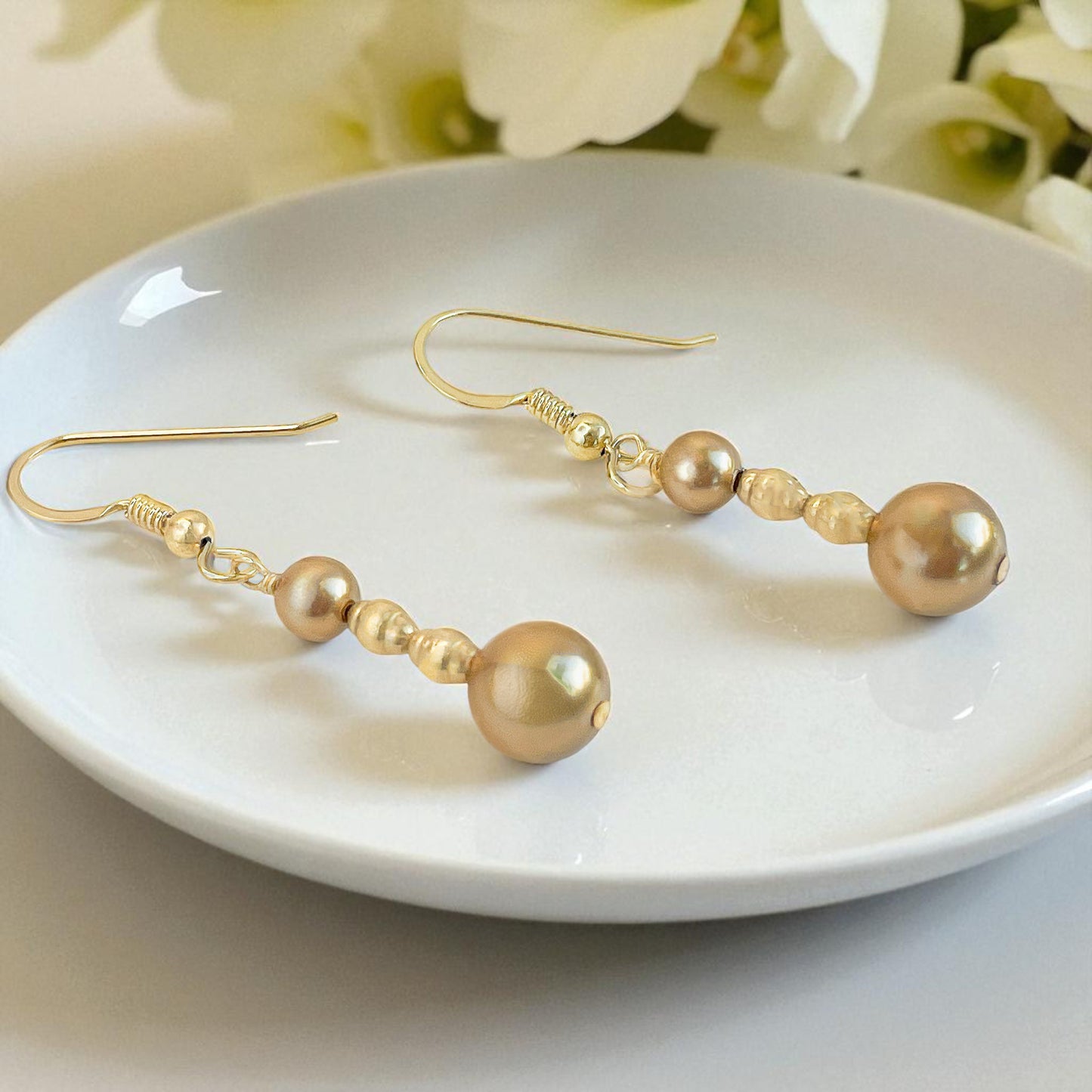 Swarovski Bronze Pearl Dangle Earrings