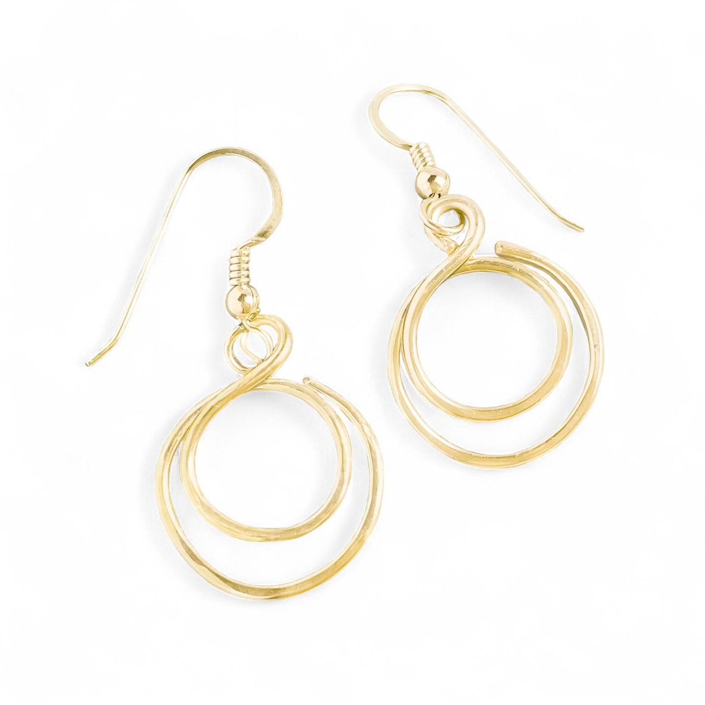 Gold Hammered Double Circle Dangle Earrings