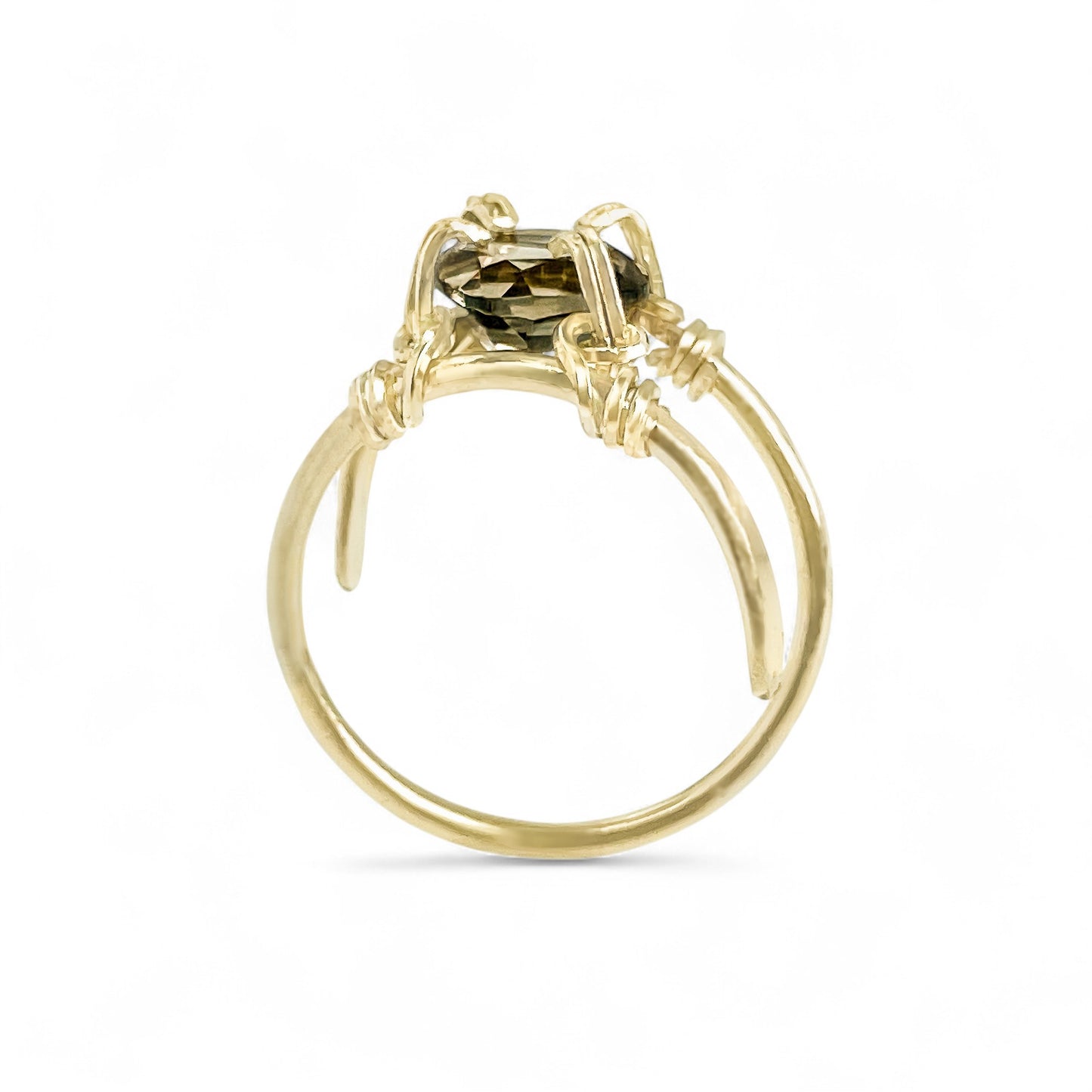Smoky Quartz Cushion Cut Double Banded Ring