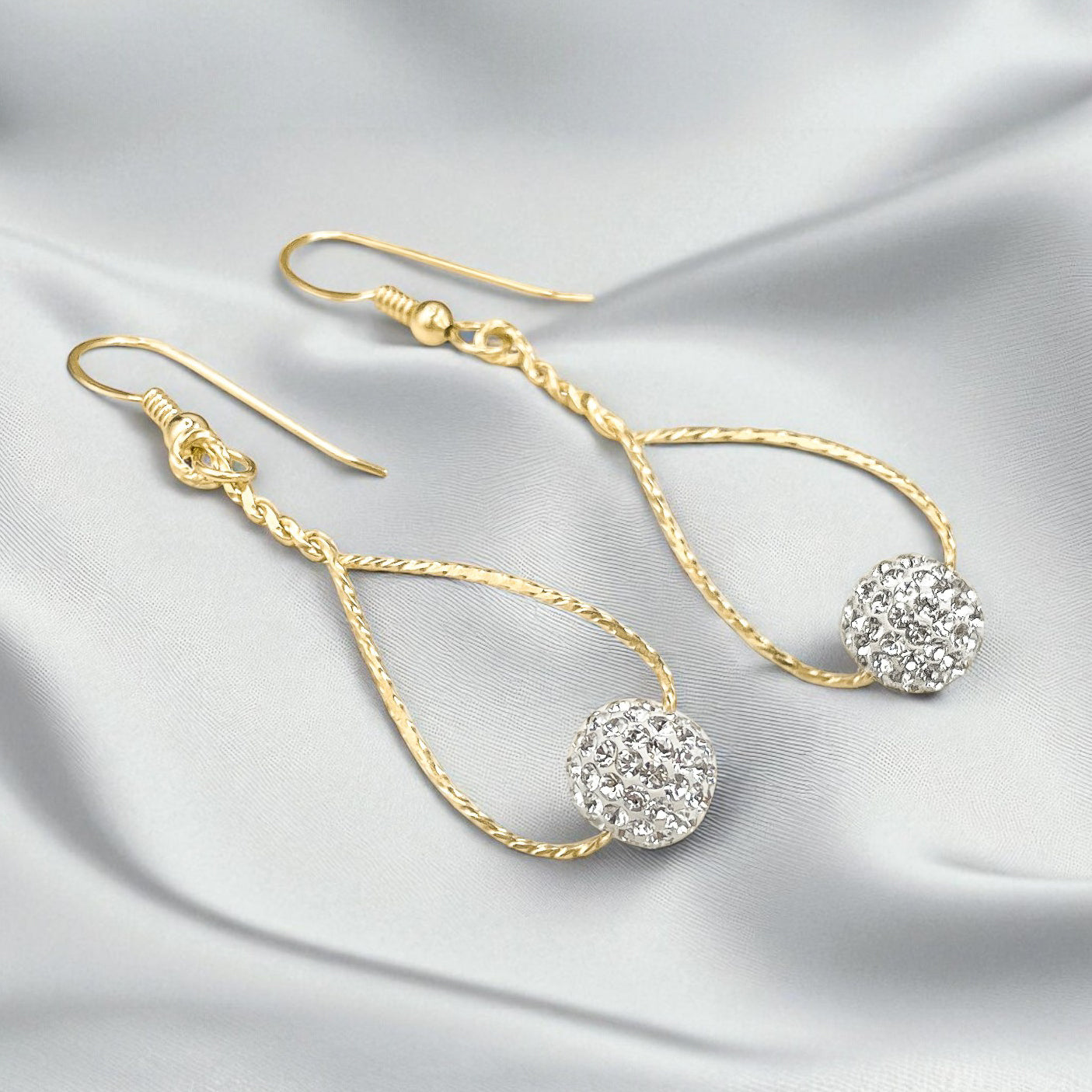 Gold Dangle Earrings with Pave Crystal Bead