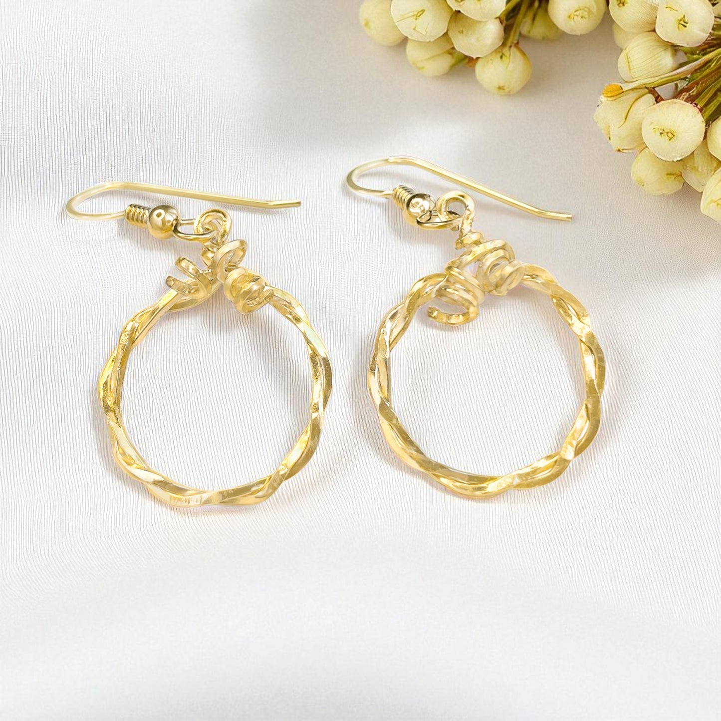 Gold Delicate Twisted Circle Earrings