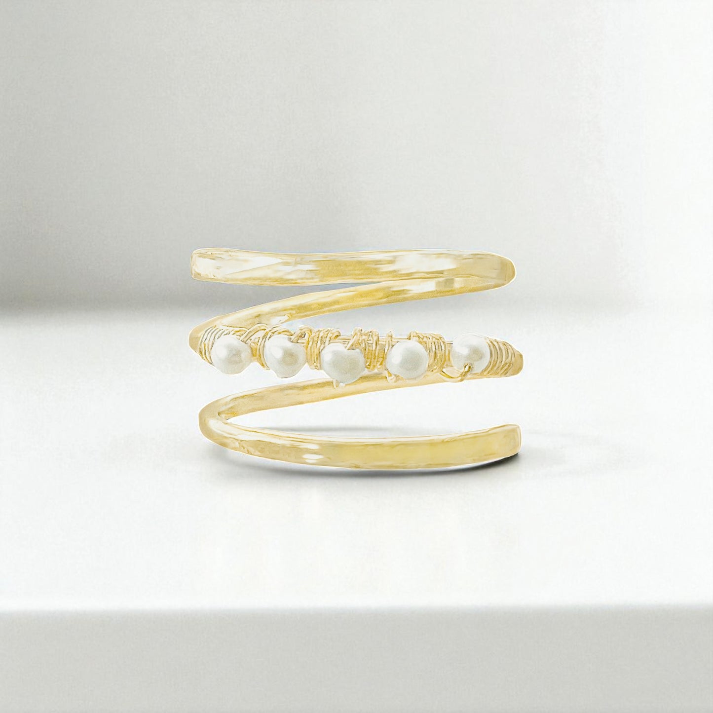 Gold Wire Spiral Ring with Mini Pearls