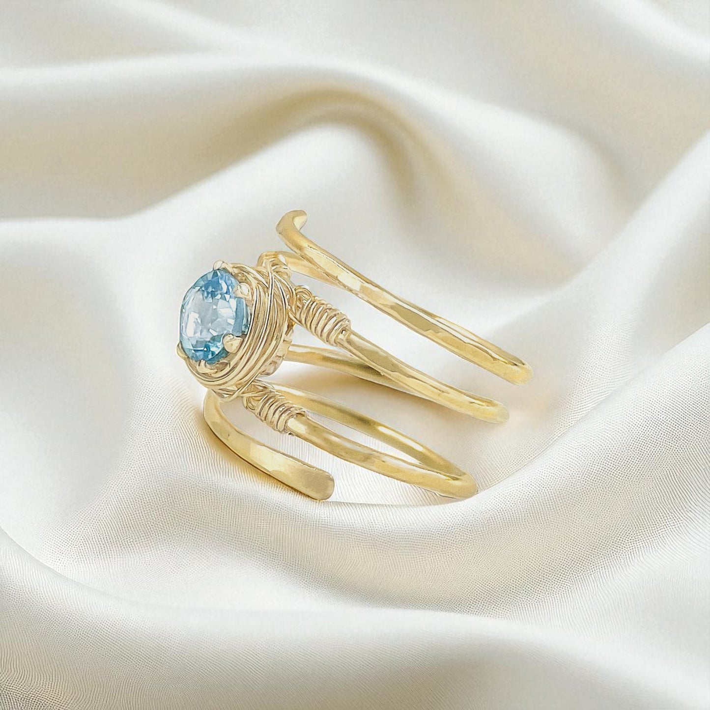 Swiss Blue Topaz Gold Wire Spiral Ring
