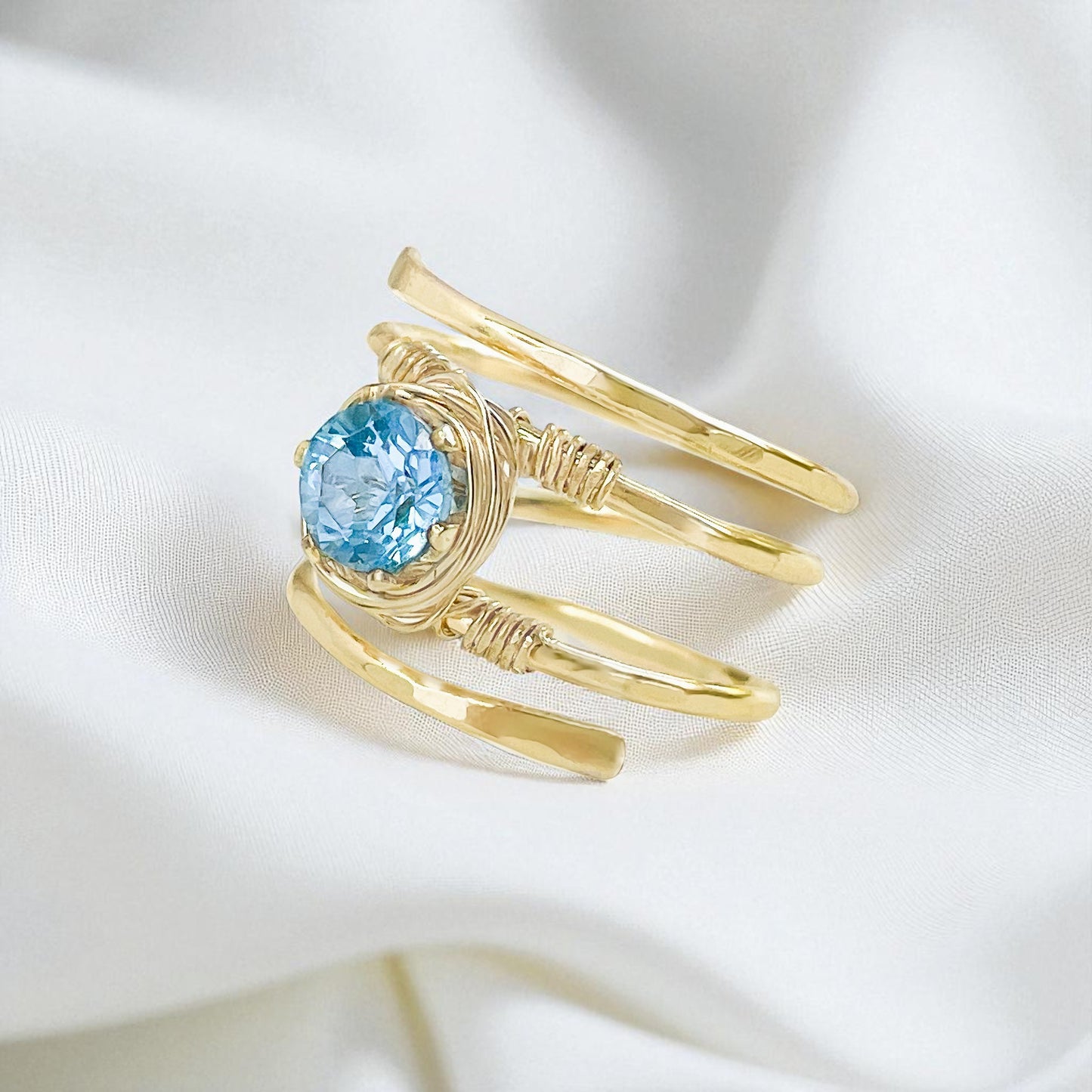 Swiss Blue Topaz Gold Wire Spiral Ring