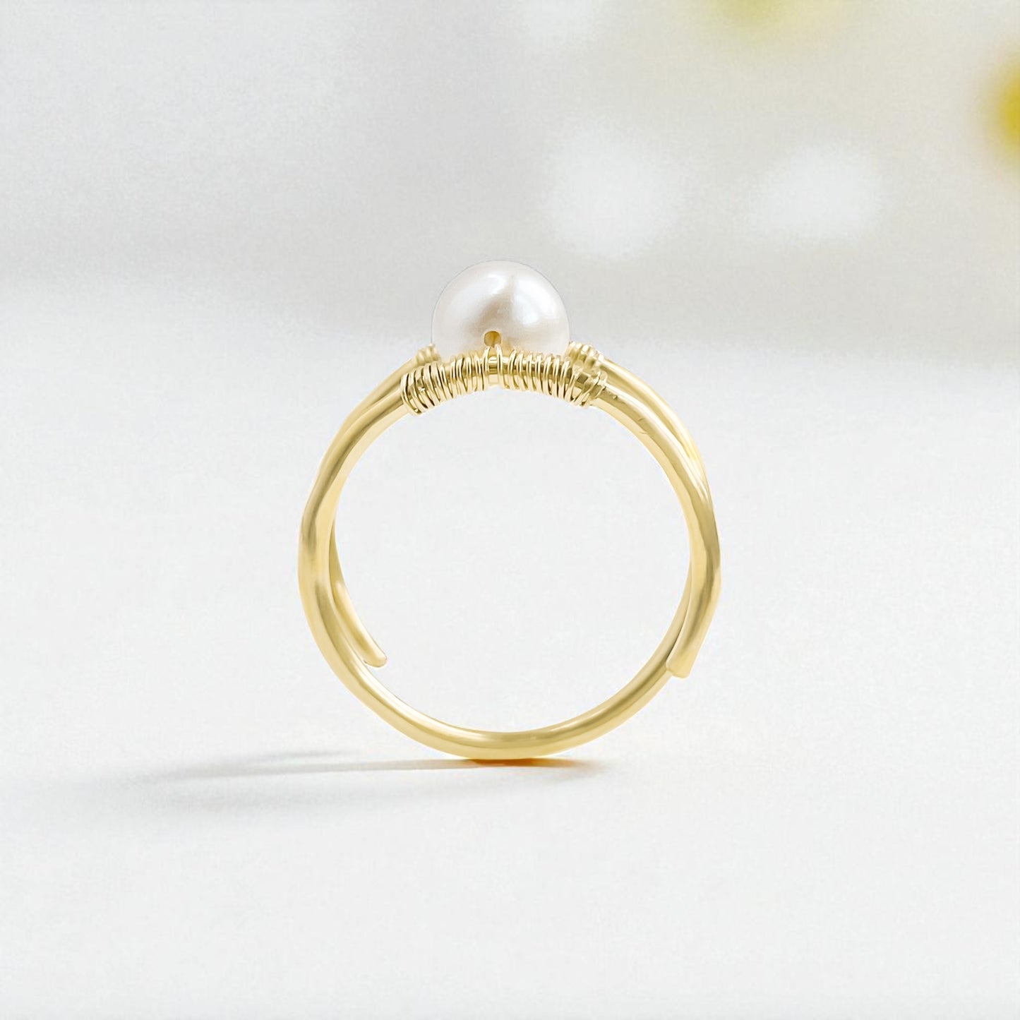 Freshwater Pearl Double Banded Gold Ring