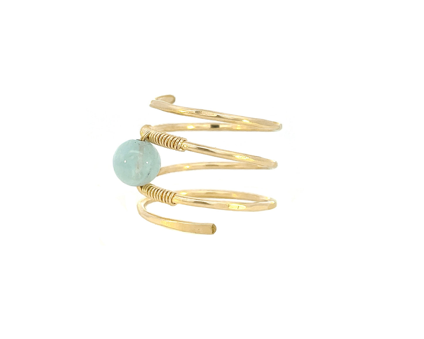 Gold Spiral Aquamarine Ring