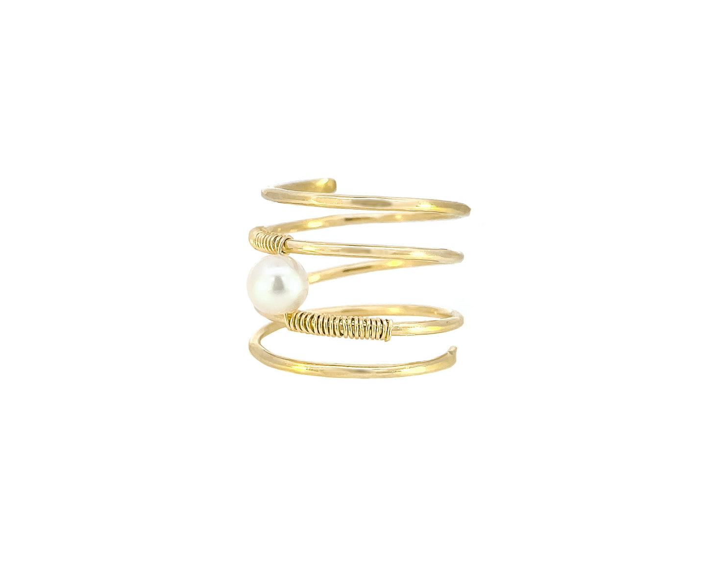 Gold Wire Spiral Ring with Freshwater Pearl