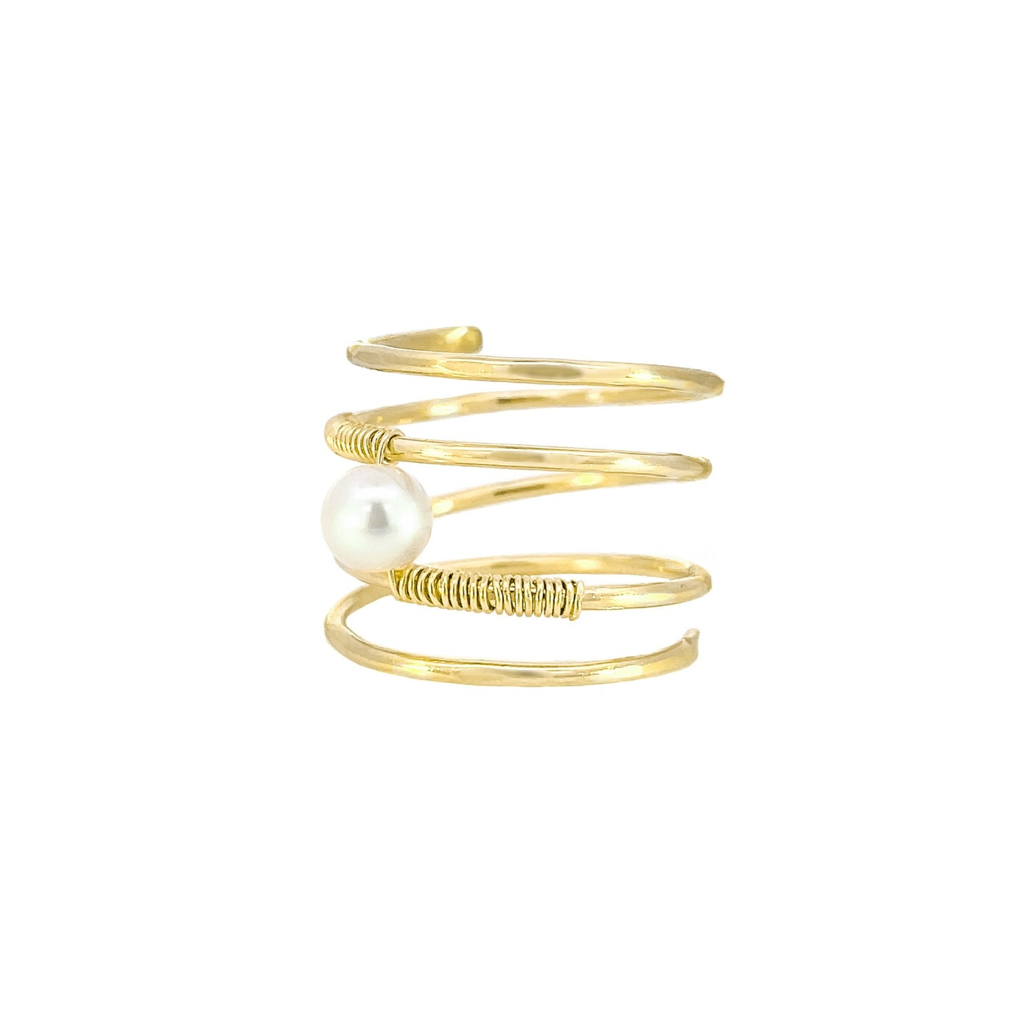 Gold Wire Spiral Ring with Freshwater Pearl