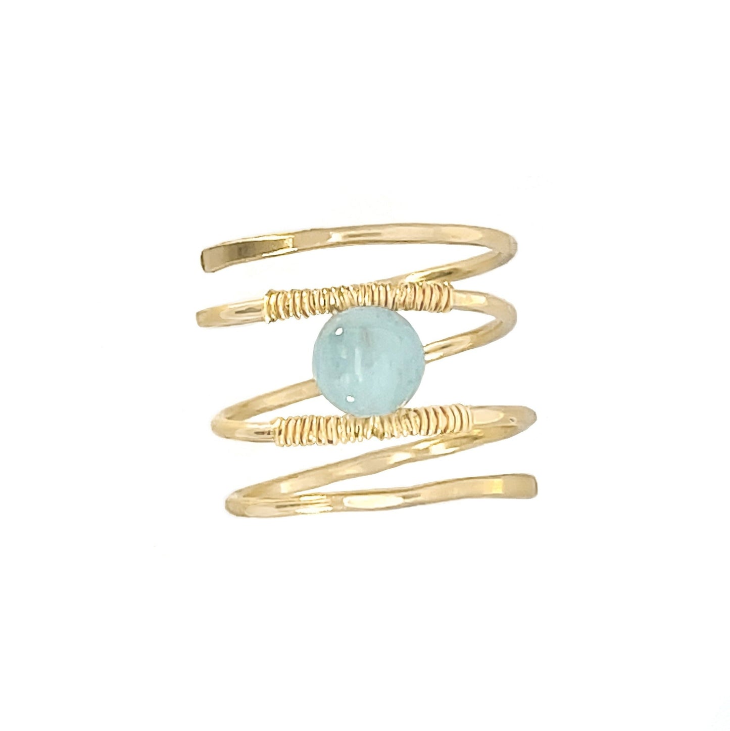 Gold Spiral Aquamarine Ring