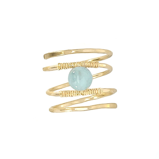 Gold Spiral Aquamarine Ring