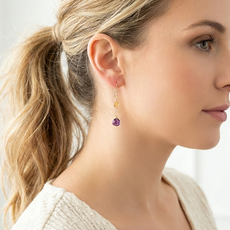 Purple Amethyst and Citrine Dangle Earrings