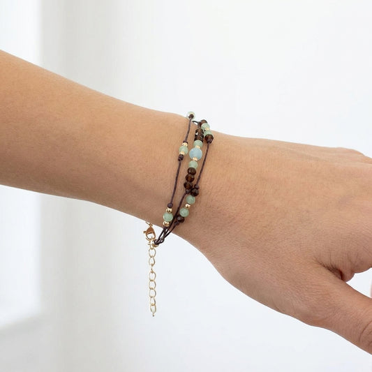 Brown and Green Three Stranded Cord Bracelet