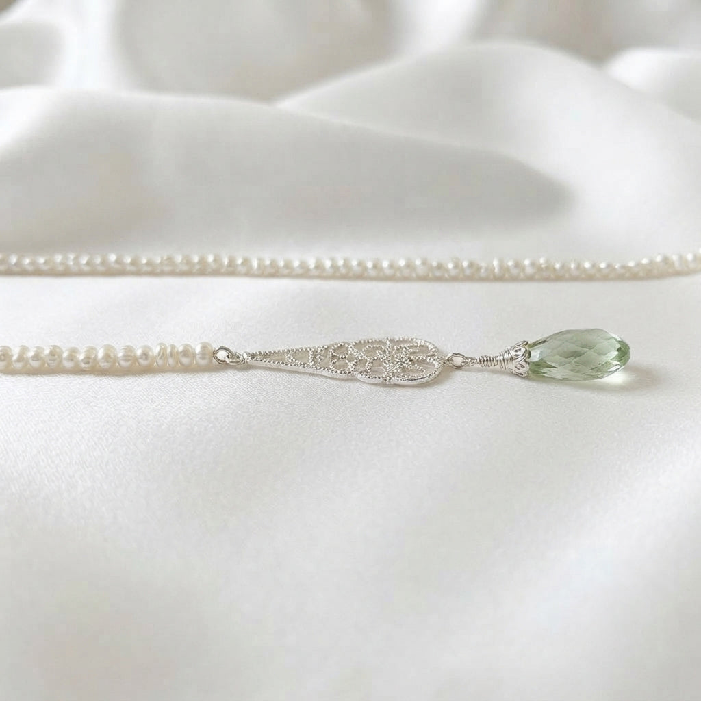Green Amethyst Briolette Pearl Necklace