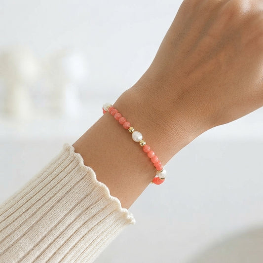 Coral and Freshwater Pearl Beaded Bracelet