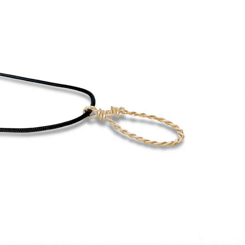 Gold Twisted Teardrop Pendant Black Cord Choker
