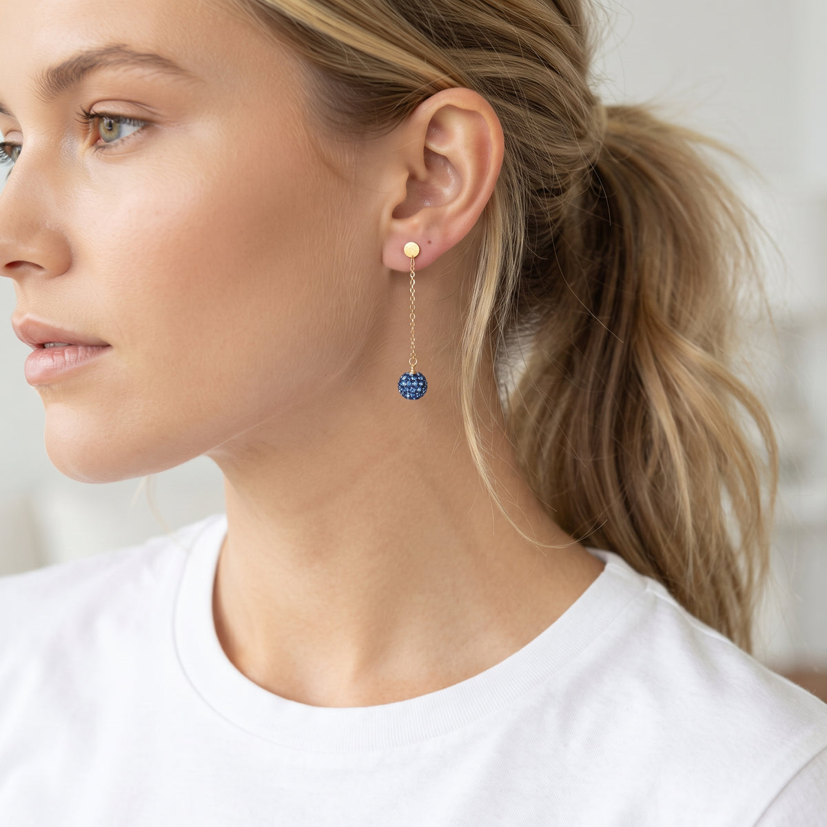 Swarovski Blue Pave Ball Dangle Earrings