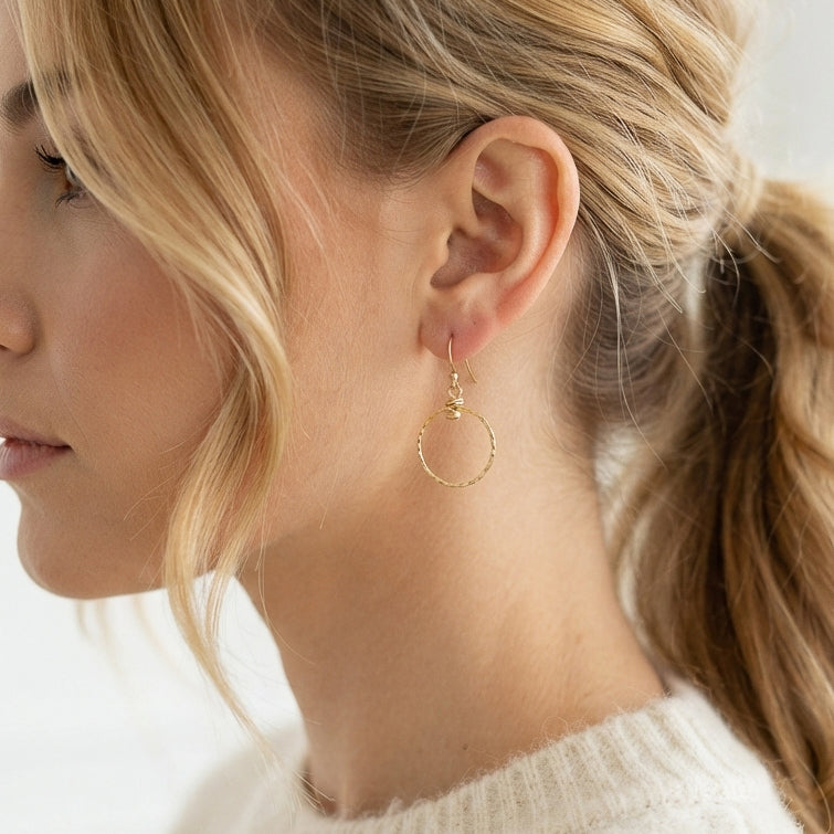 Gold Hammered Circle Earrings