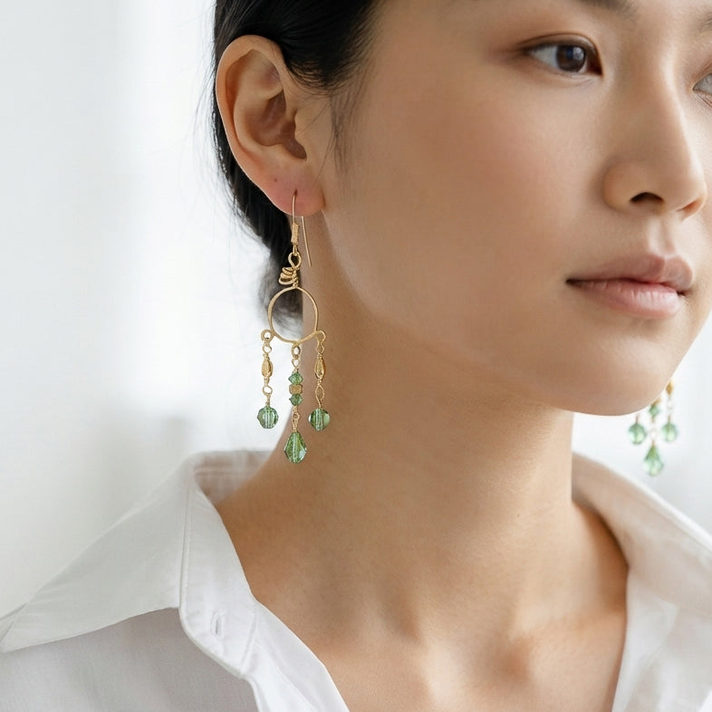 Swarovski Peridot and Gold Chandelier Earrings