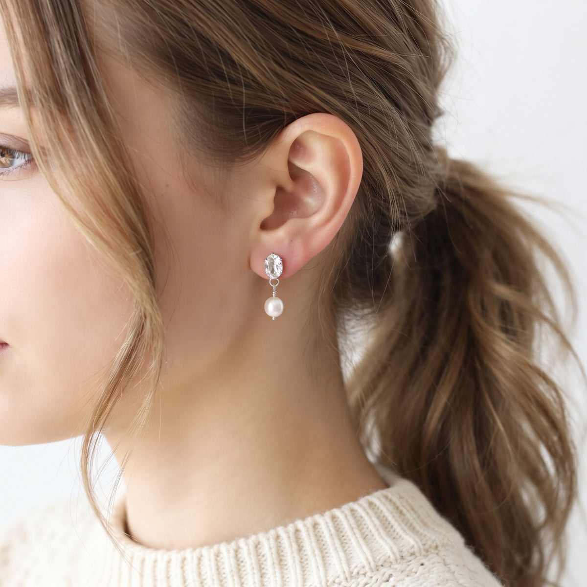 White Topaz and Freshwater Pearl Drop Earrings in Sterling Silver