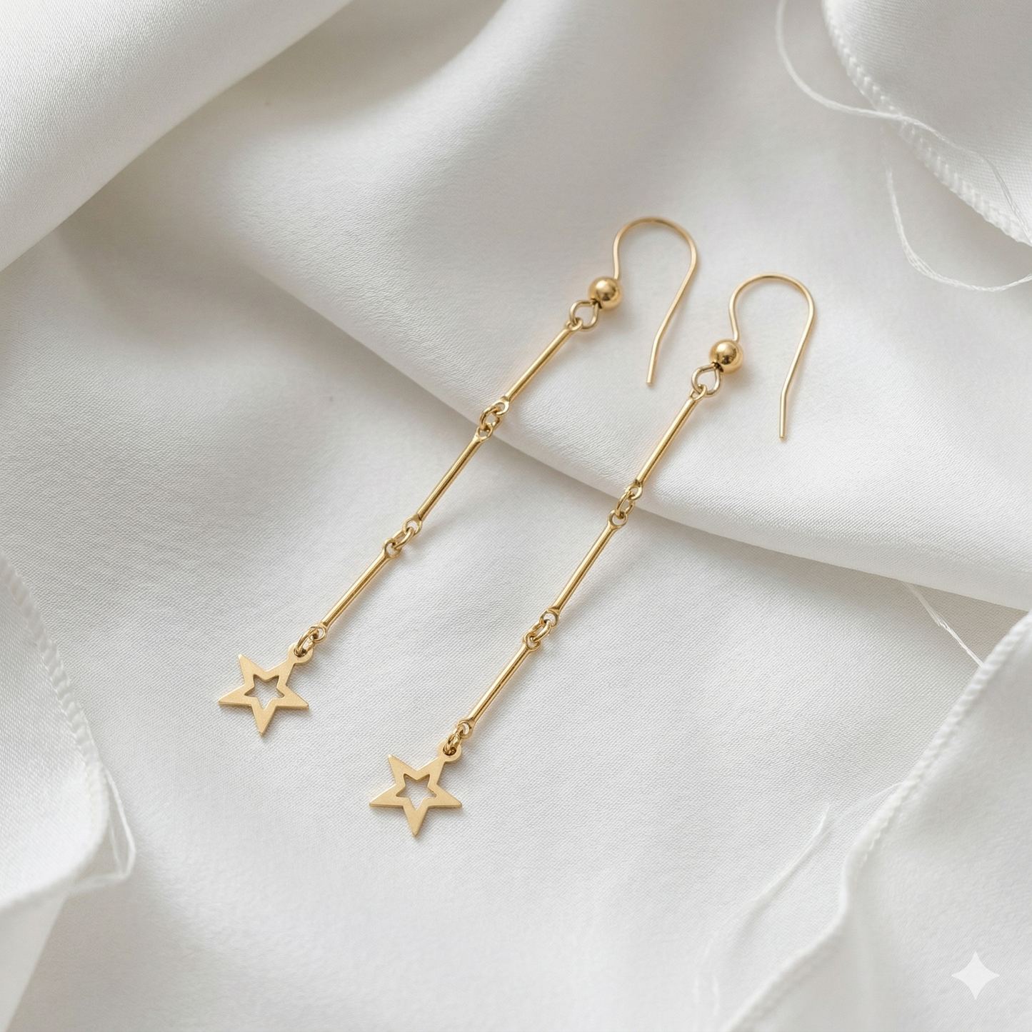 Gold Star Petite Long Dangle Earrings