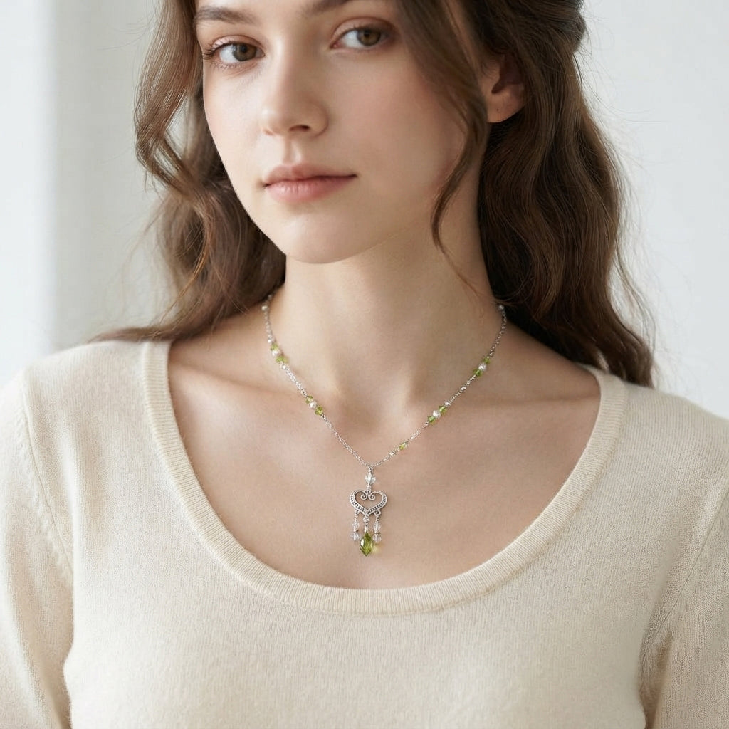 Peridot Heart Chandelier Necklace