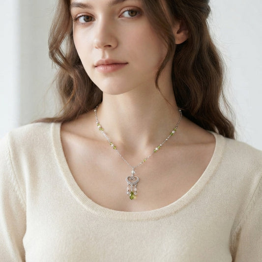 Peridot Heart Chandelier Necklace