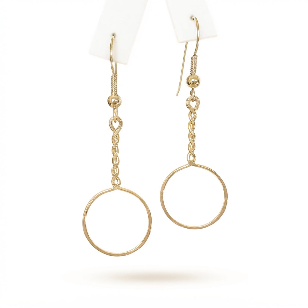 Gold Long Twisted Circle Earrings