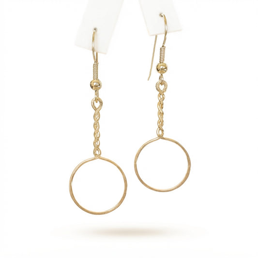 Gold Long Twisted Circle Earrings