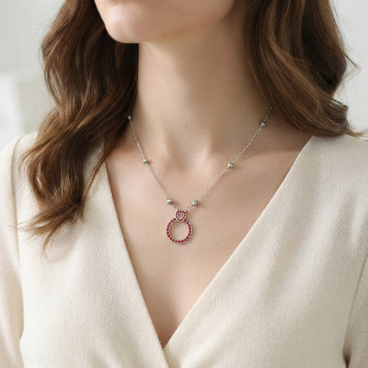 Red Halo Pearl Necklace