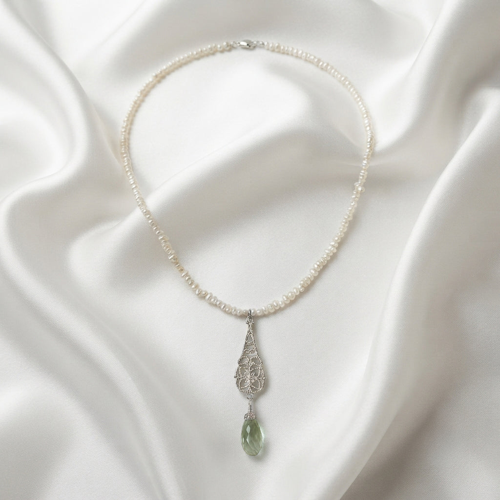 Green Amethyst Briolette Pearl Necklace