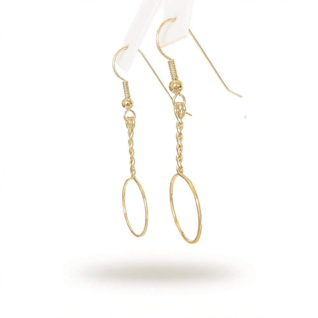 Gold Long Twisted Circle Earrings