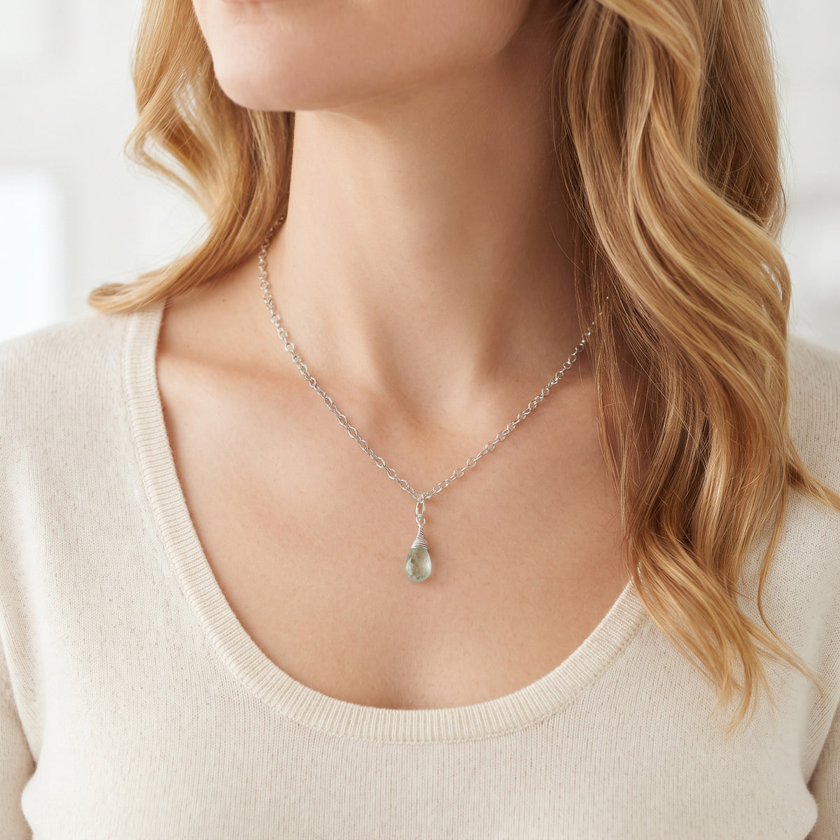 Green Amethyst Briolette Necklace in Sterling Silver