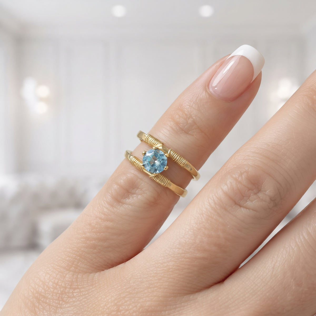 Swiss Blue Topaz Double Layer Ring