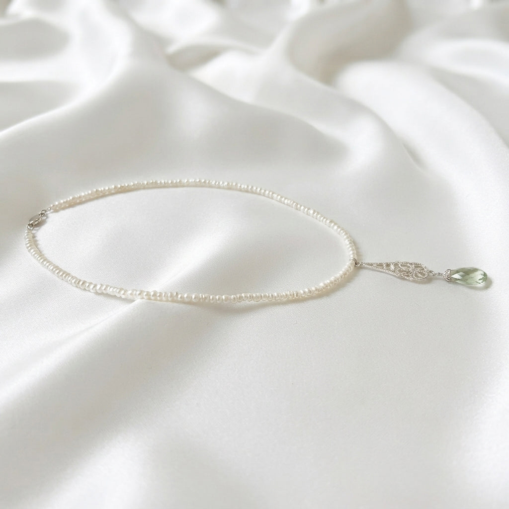 Green Amethyst Briolette Pearl Necklace