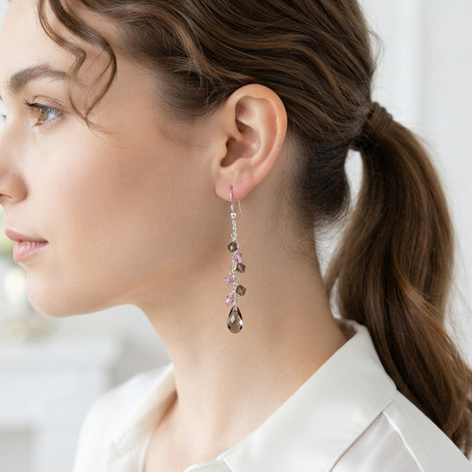 Swarovski Rose and Smoky Quartz Crystal Cluster Earrings