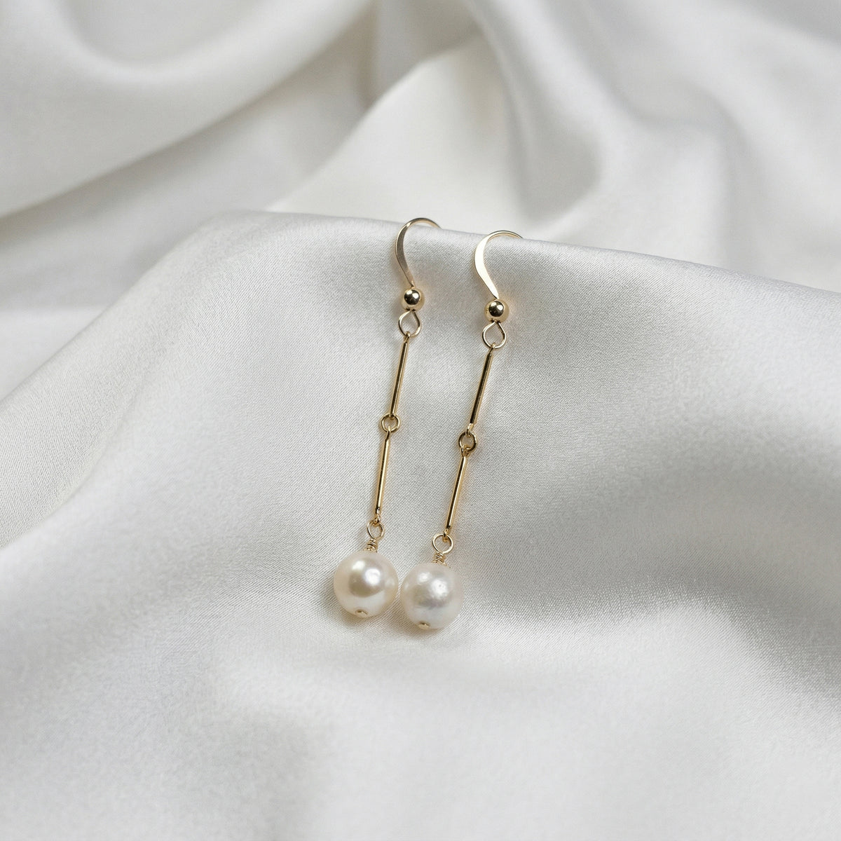 White Freshwater Pearl Modern Dangle Earrings