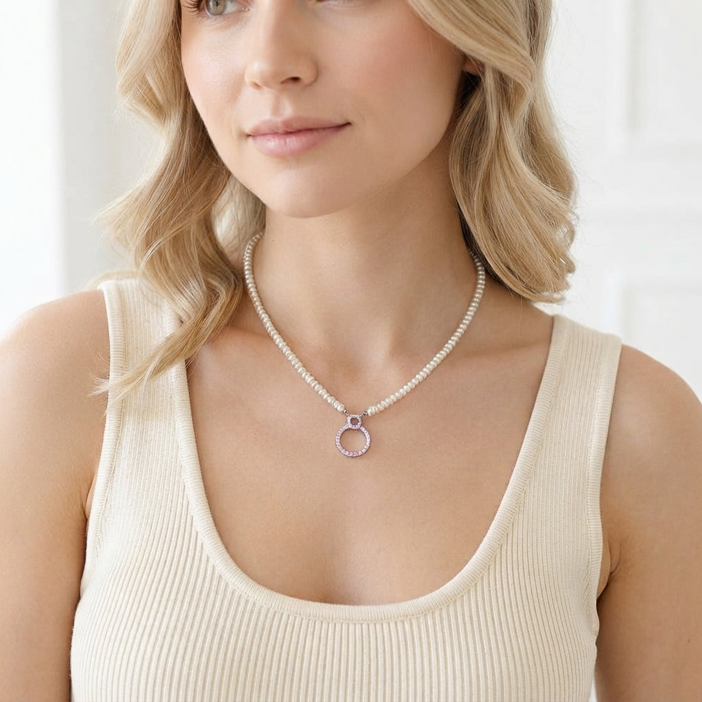 Pink Halo Pearl Necklace
