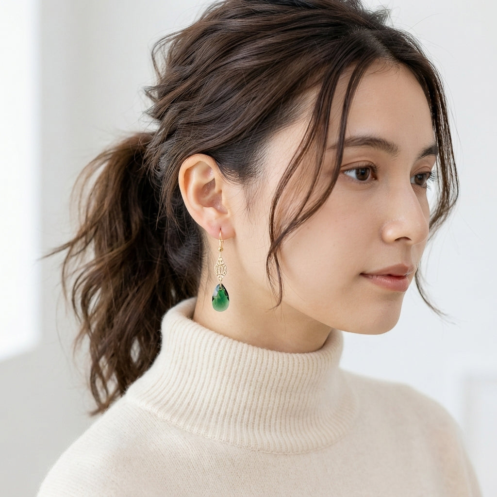 Swarovski Emerald Filigree Earrings
