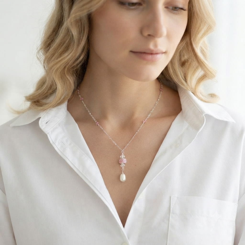 Swarovski Pink Crystal and Pearl Pendant Necklace