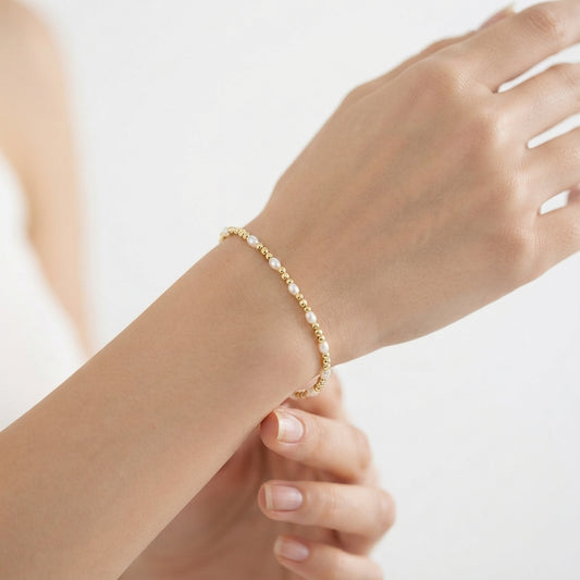 Gold Beaded Bracelet with Freshwater Pearl Accents