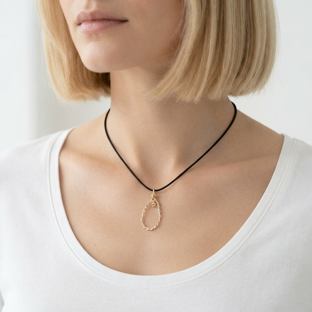 Gold Twisted Teardrop Pendant Black Cord Choker